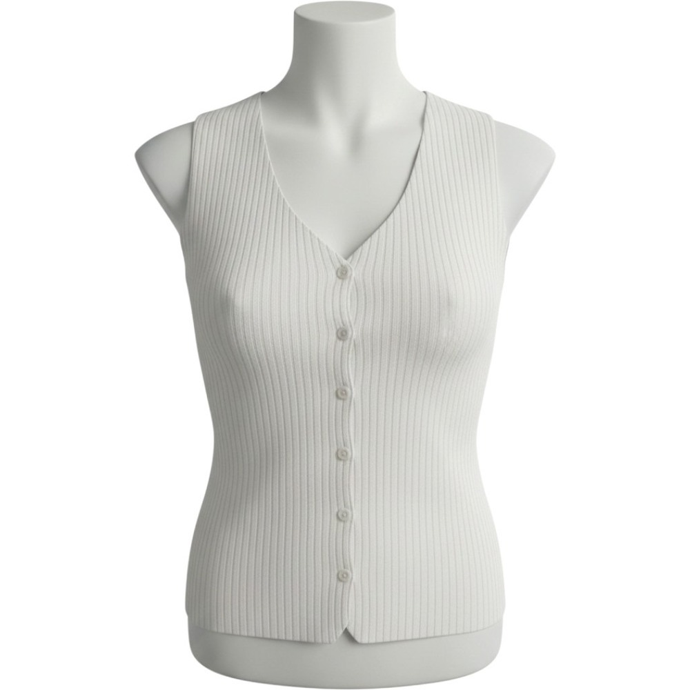Song of Style Aimee Song Ribbed Knit Button Front Tank Top Cream XL Sleeveless